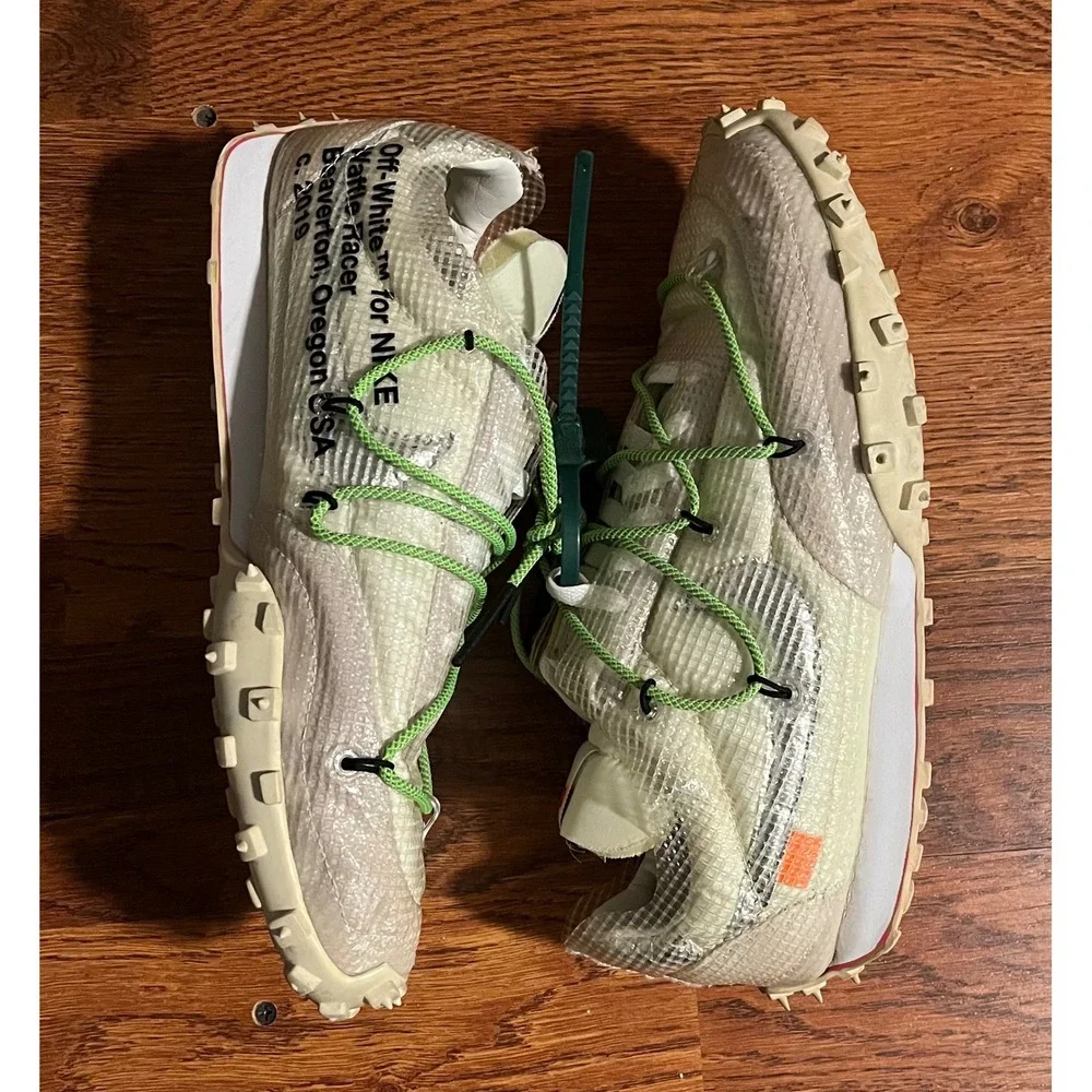 Nike Off-White Waffle Racer White Electric Green CD8180-100 Womens Sneaker 11.5